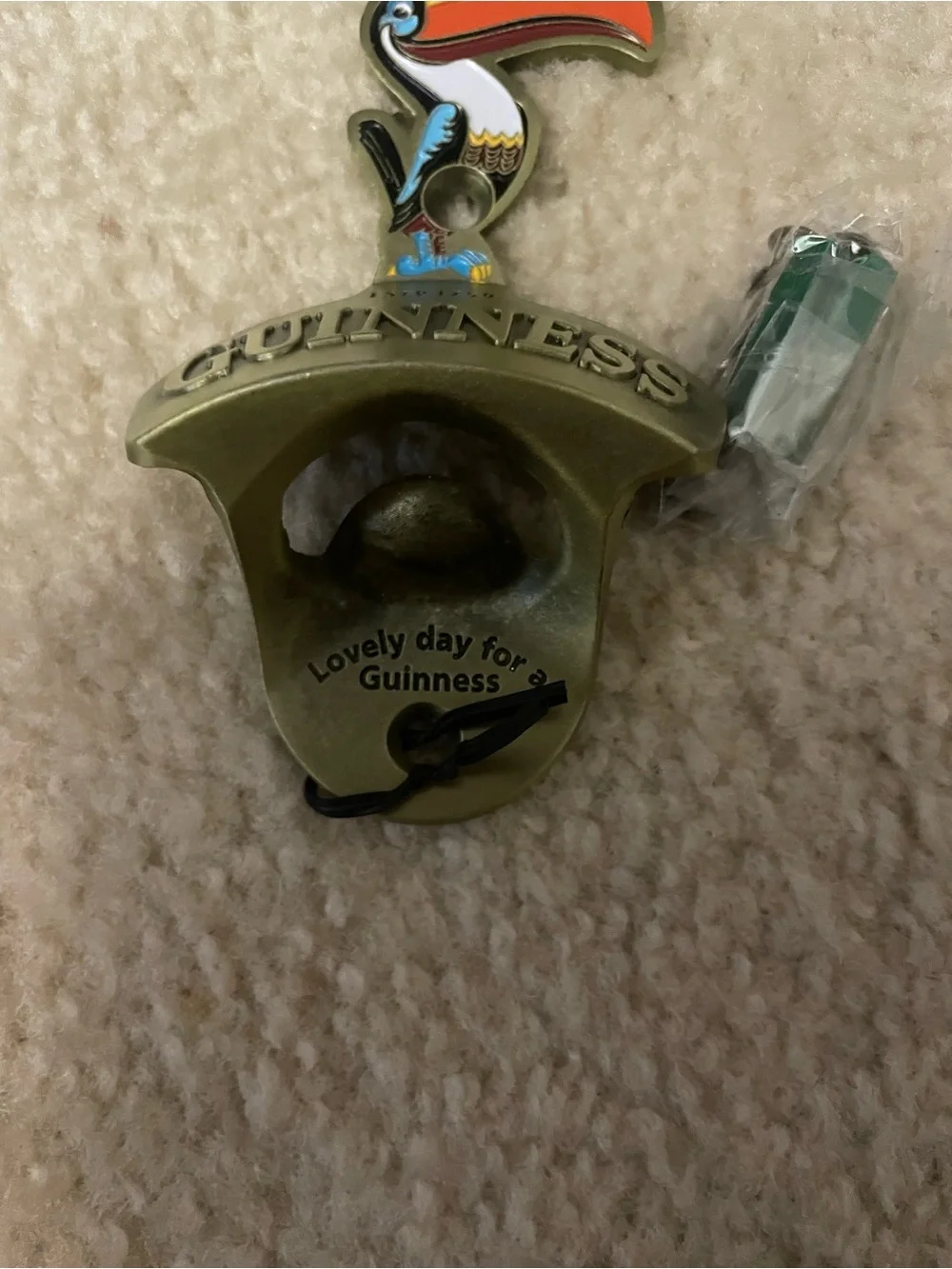 Guinness Brass-Tone Toucan Wall Bottle Opener with Colorful Beak
